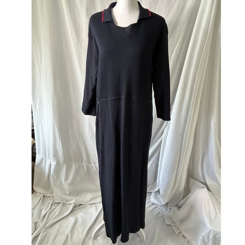 Liz Claiborne Liz & Co Navy Blue Cotton Waffle Knit Maxi Dress LAM00284 Large